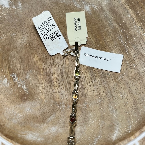 NWT Multi Genuine Gemstone & Diamond 18KT Gold Over Sterling Silver Bracelet - Picture 10 of 15